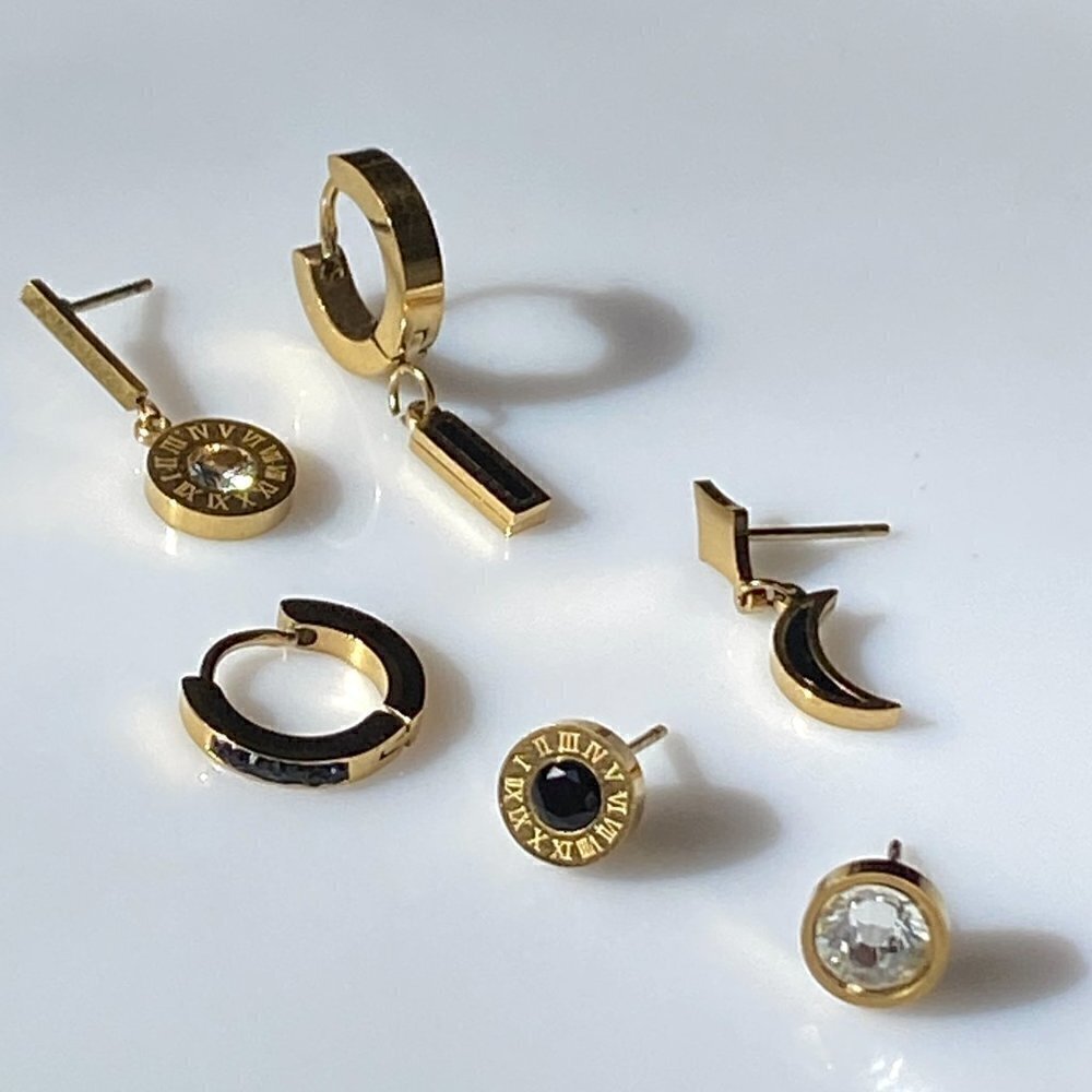 Gold Plated Stainless Steel Roman Set of 6 Earrings